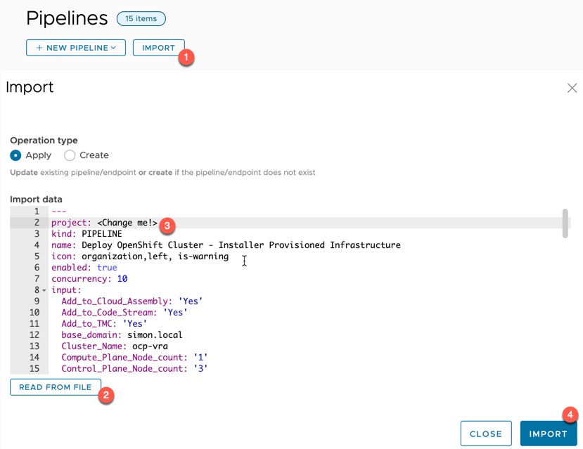 vRA Deploy Openshift - Code Stream - Import Pipeline