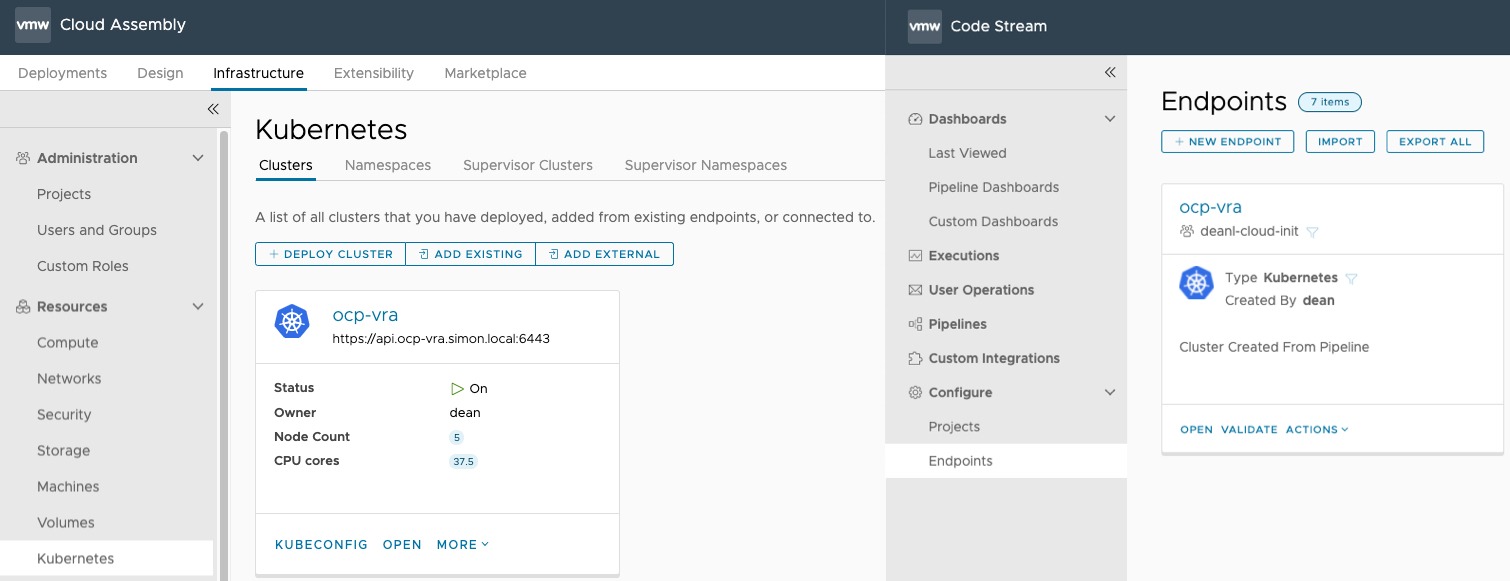 vRA Deploy Openshift - Kubernetes Endpoints