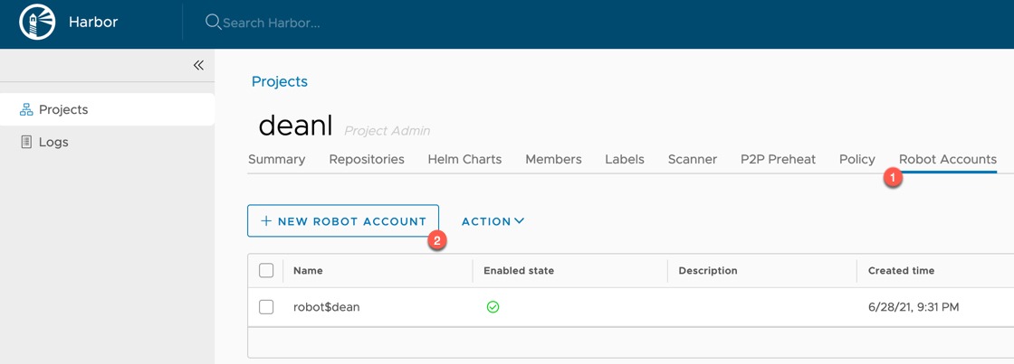 Harbor - Create new robot account