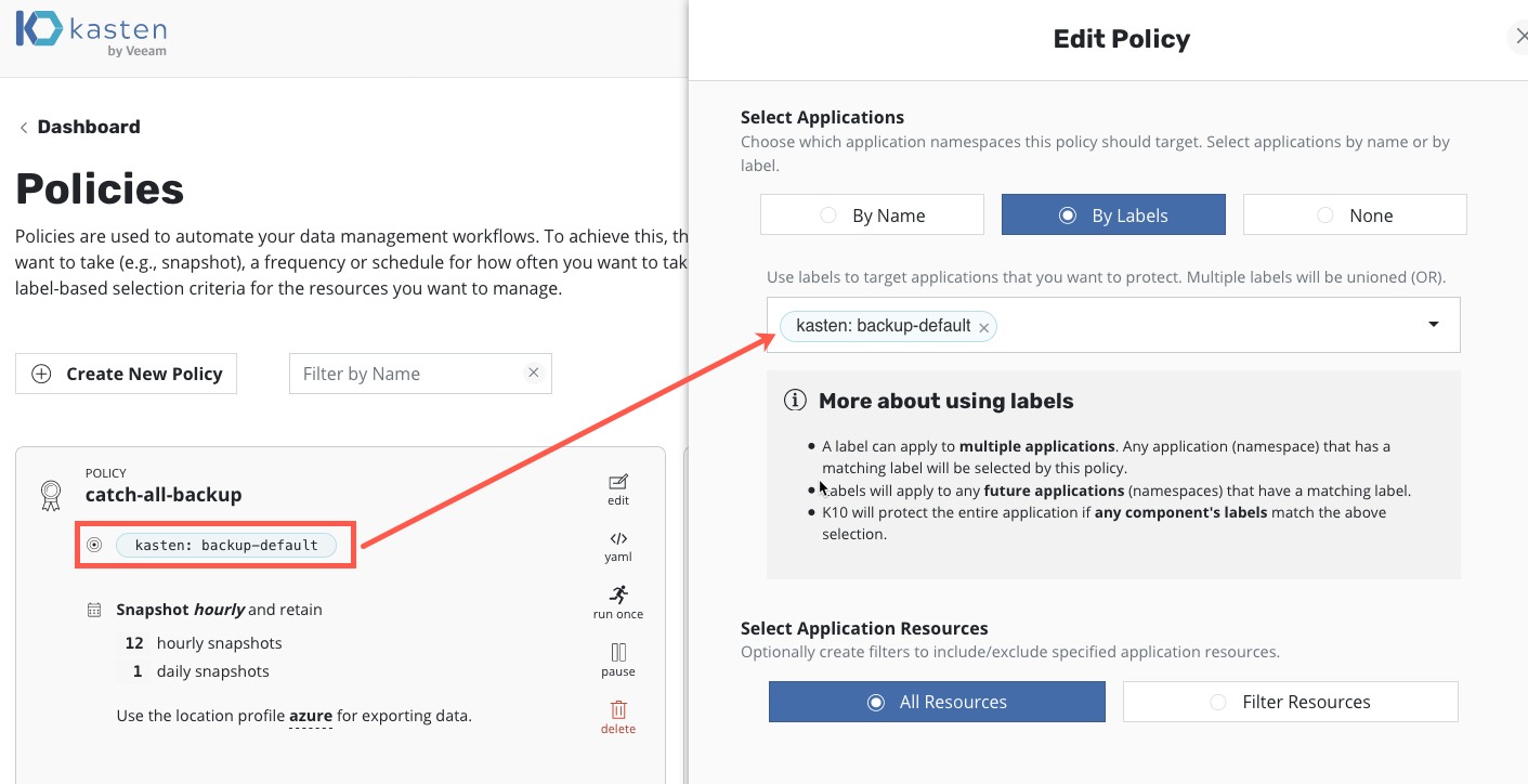 Kasten - Policy - Select Applications By Labels