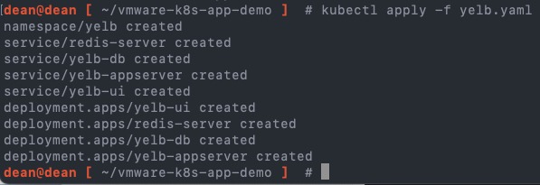 Kubectl apply yelb successful