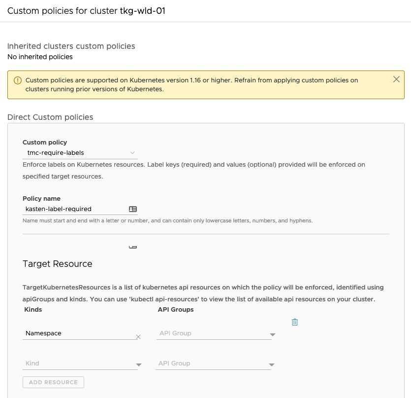 Tanzu Mission Control - Create custom policy - Configure