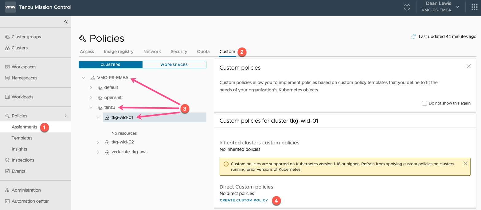 Tanzu Mission Control - Create custom policy
