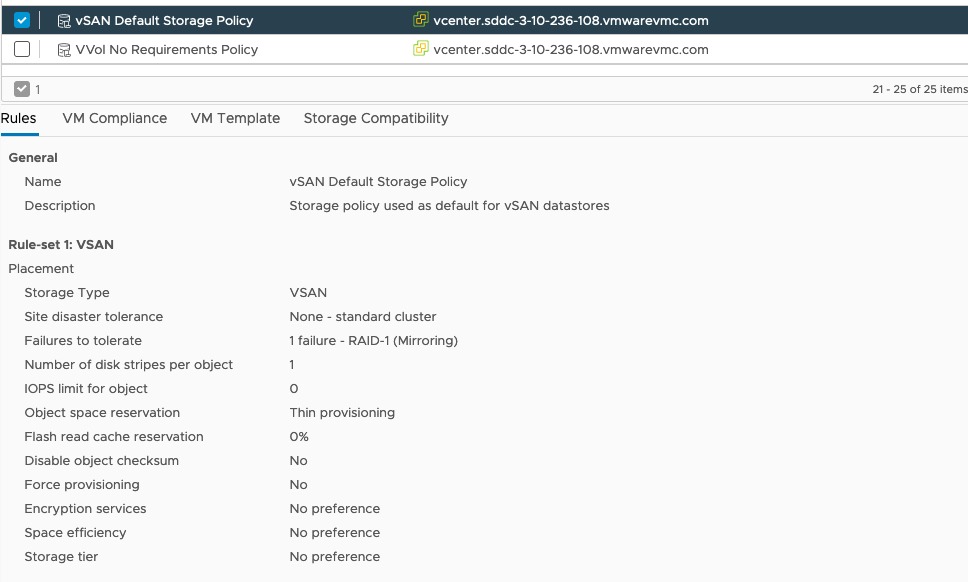 VSAN default policy