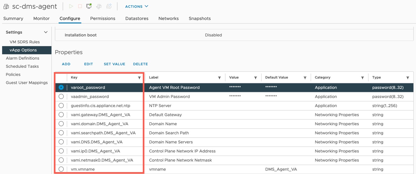 vCenter - Virtual Machine vApp Options Properties