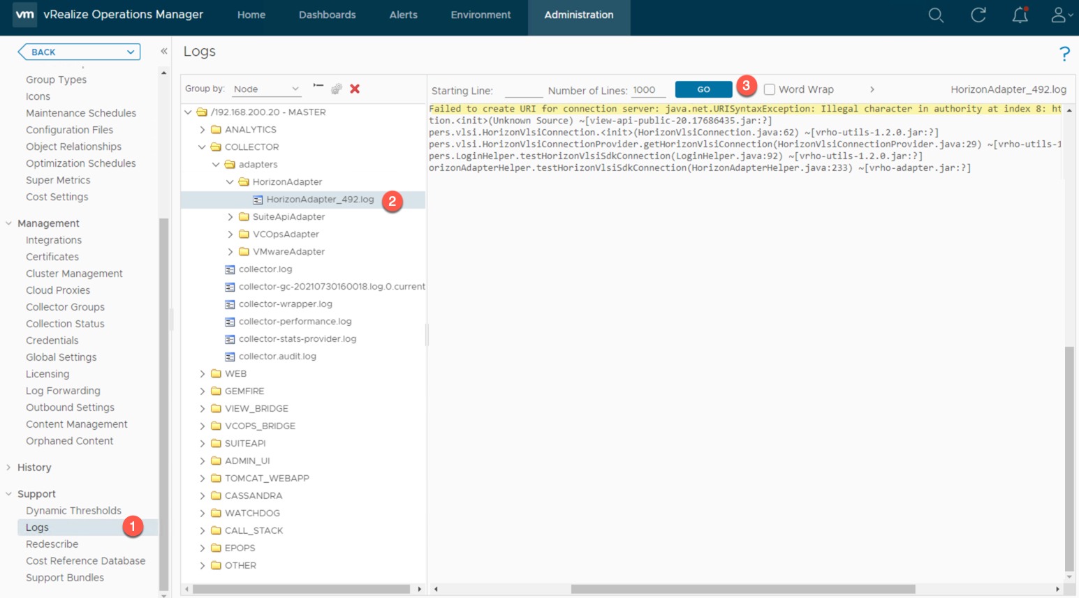 vROPs Adapter Logs