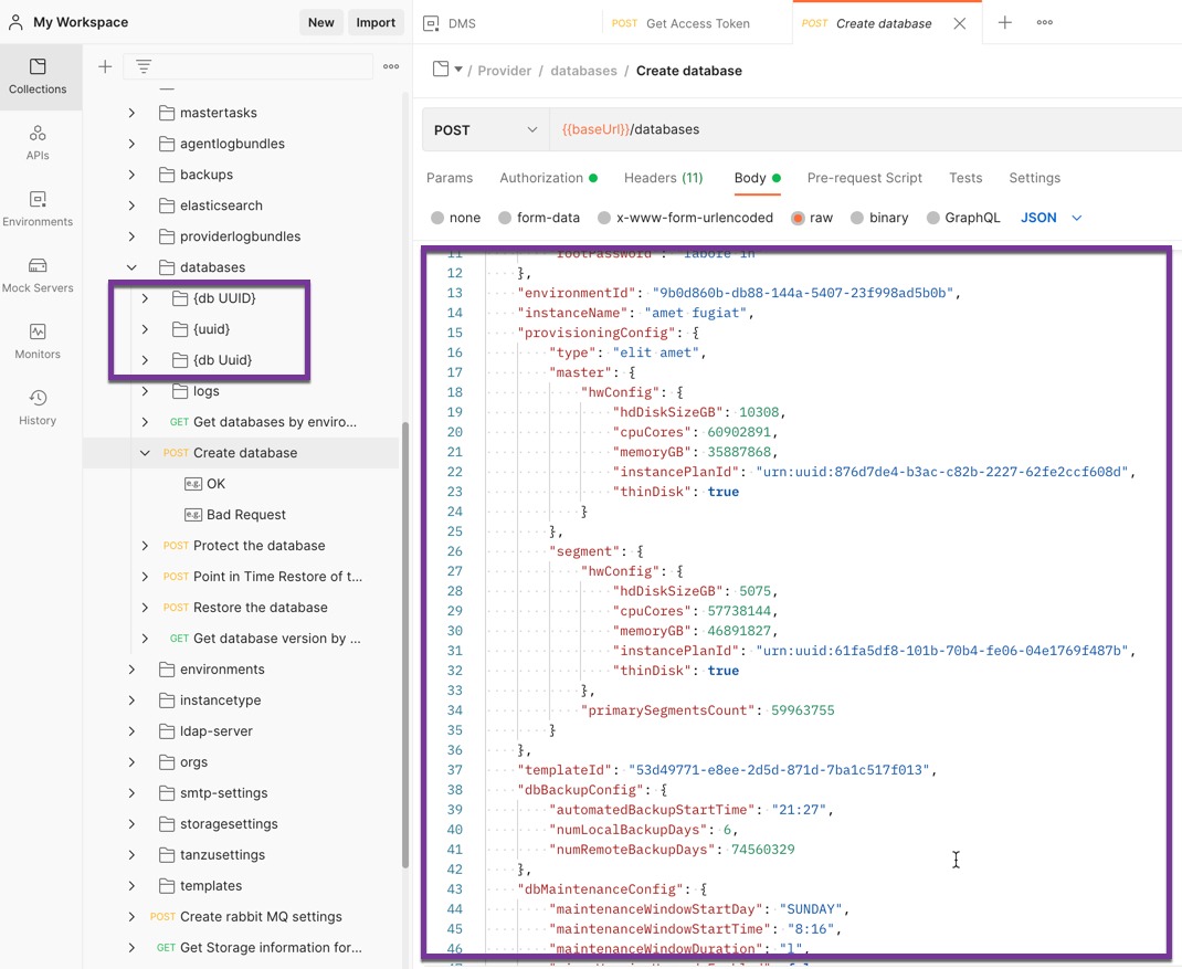 Data Management for Tanzu - API Postman Collection - Import file 2