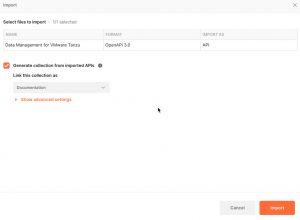 Data Management for Tanzu - API Postman Collection - Import file