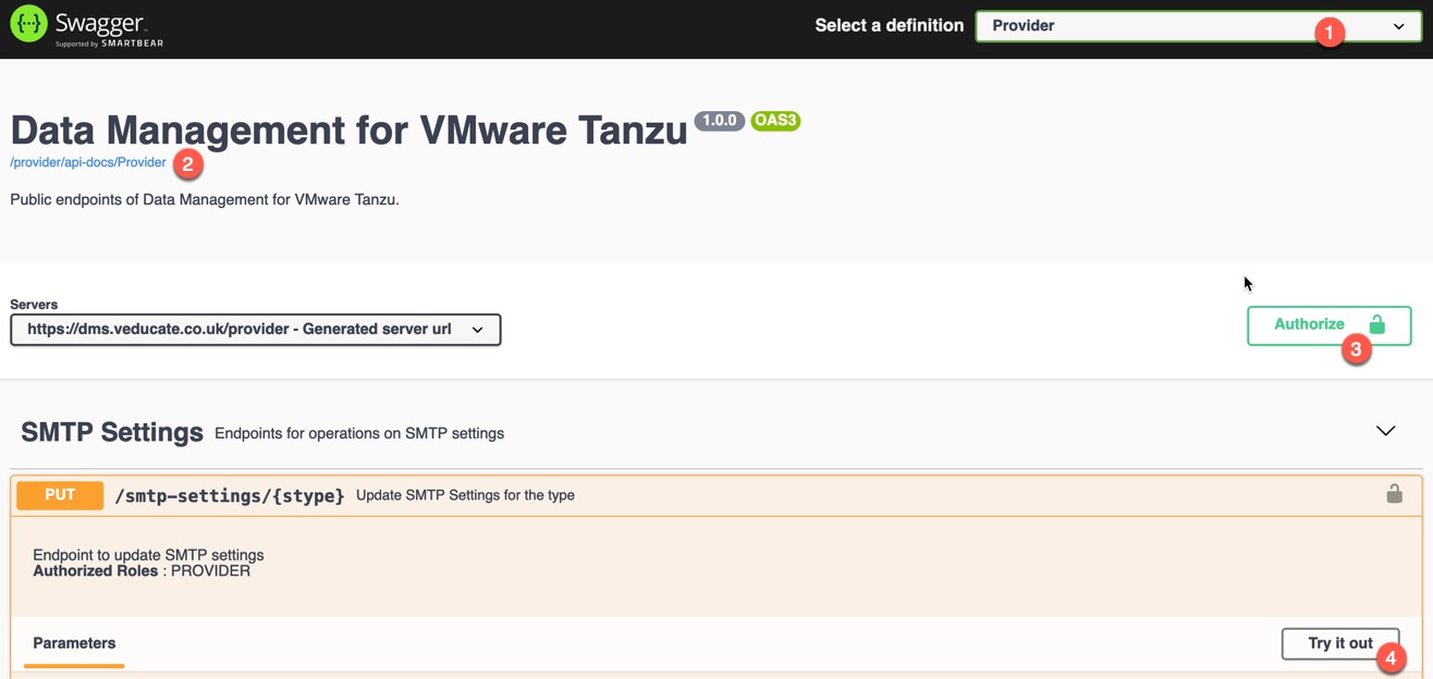 Data Management for Tanzu - API Postman Collection - Swagger UI