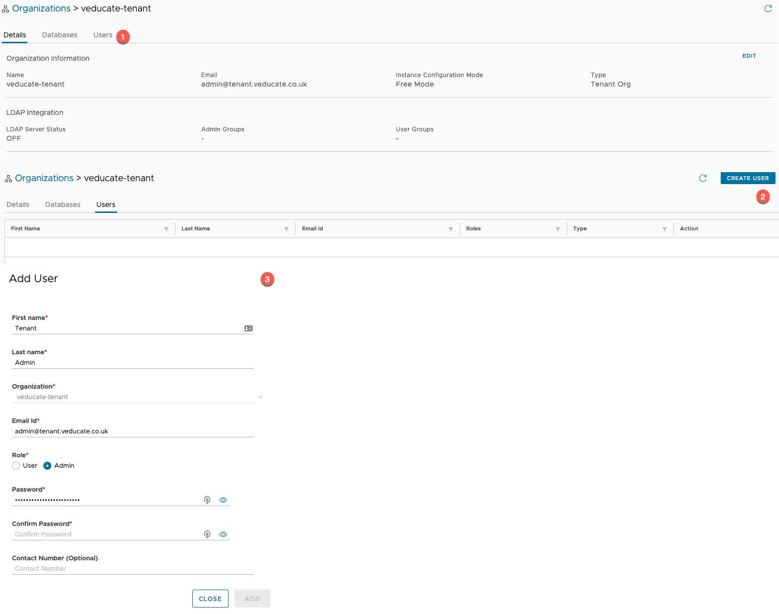 Data Management for Tanzu - Create Organisation - Create Admin User