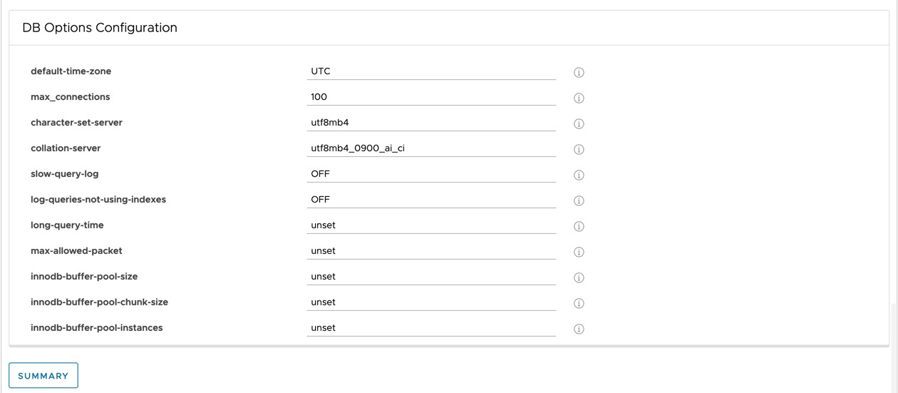 Data Management for Tanzu - Org User - Create Database - Additional Configuration 3