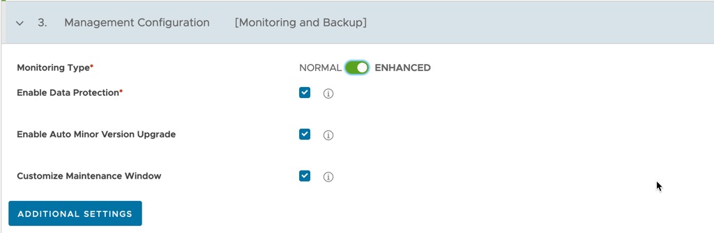 Data Management for Tanzu - Org User - Create Database - Management Configuration