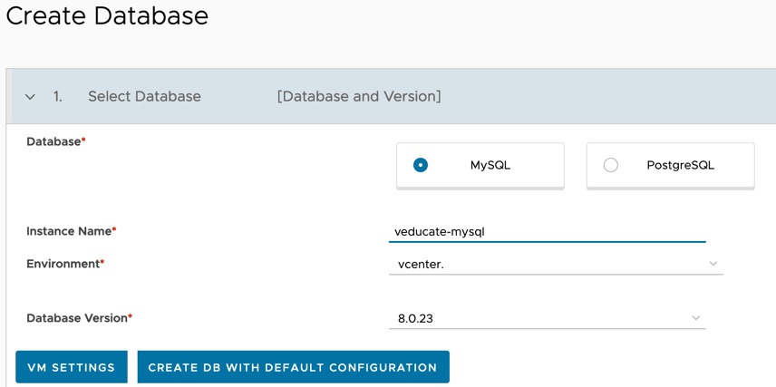 Data Management for Tanzu - Org User - Create Database - Select Database