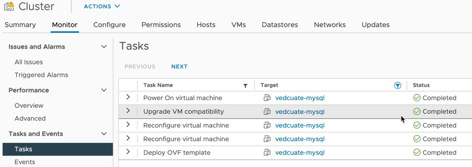Data Management for Tanzu - Org User - Create Database - vCenter Tasks