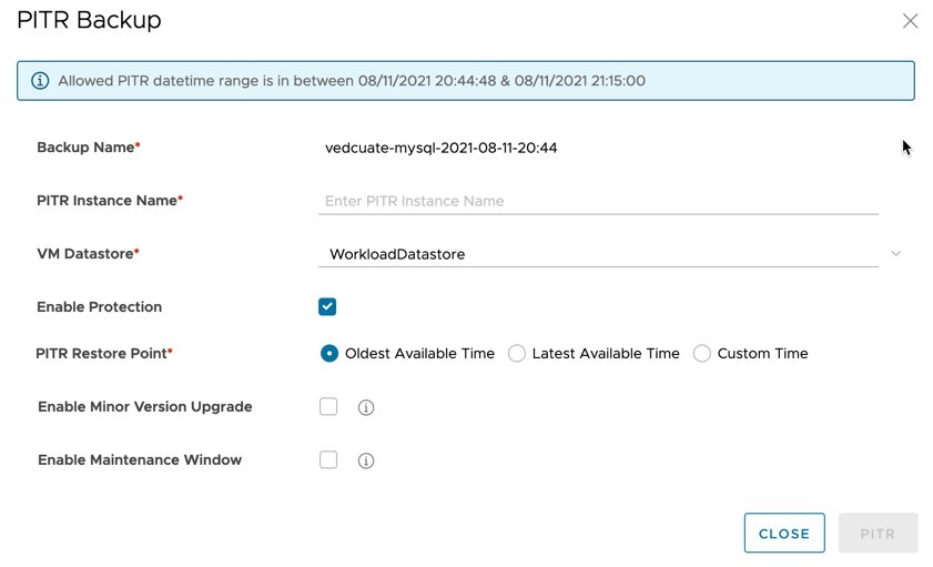 Data Management for Tanzu - Org User - Restore Database