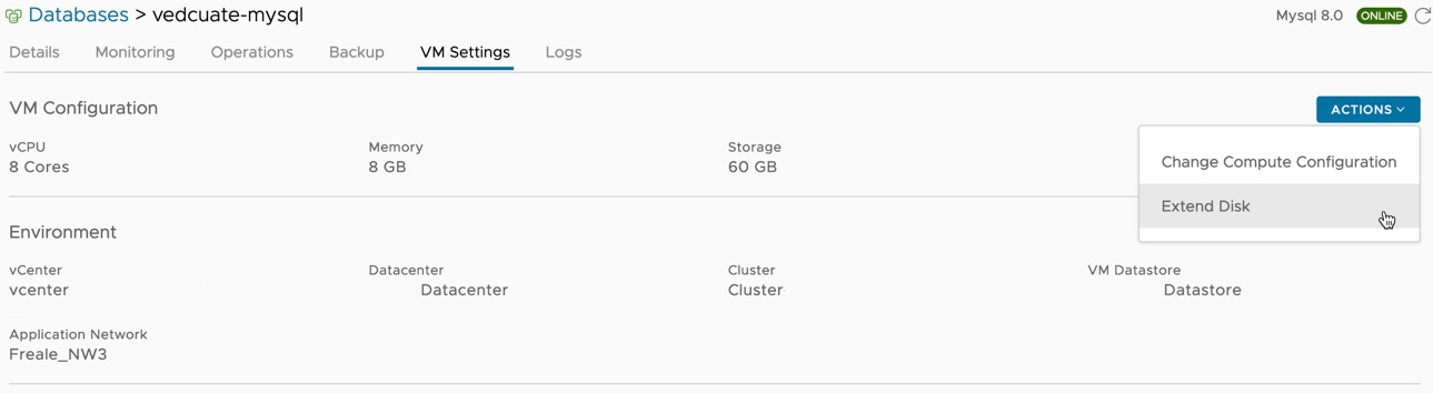 Data Management for Tanzu - Org User - VM Settings