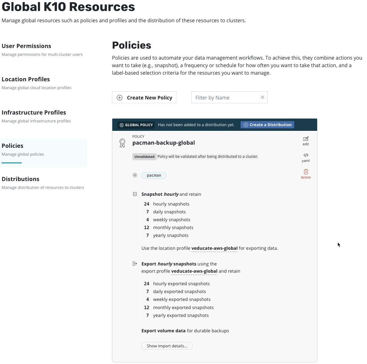 K10 Multi-Cluster - Global Policies - Configure Data Protection Policy