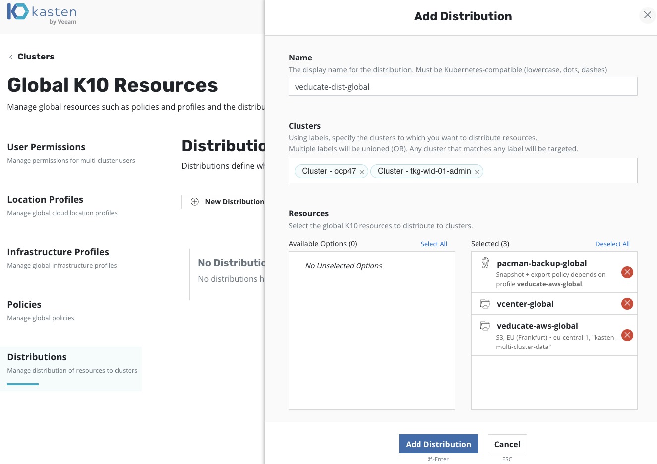 K10 Multi-Cluster - Global Policies - Configure Distribution Policy
