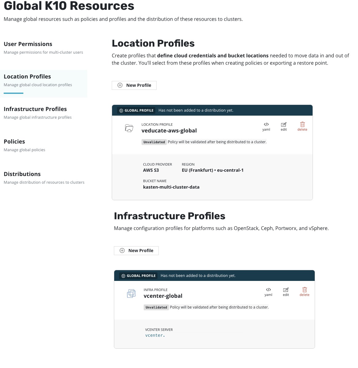 K10 Multi-Cluster - Global Policies - Configure Location and infrastructure profile