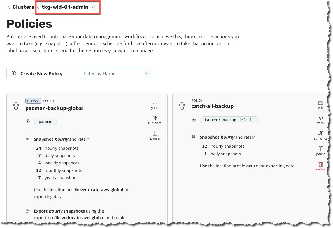 K10 Multi-Cluster - Global Policies - Sync successful - cluster 1