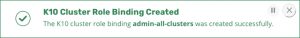 k10 cluster role binding created successfully