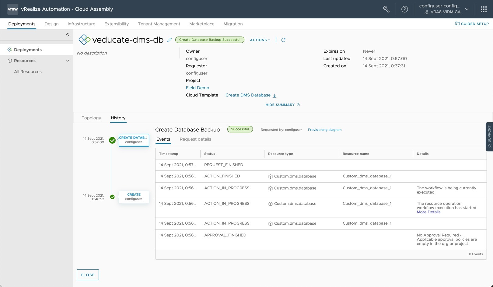DMS - vRA - Day 2 action - Backup Completed