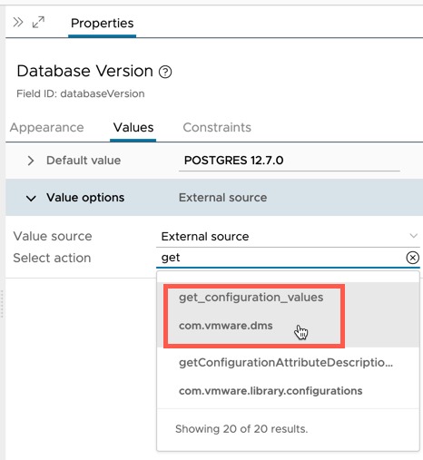 DMS - vRA - Service Broker - Content - Customize Form - Values - External Source