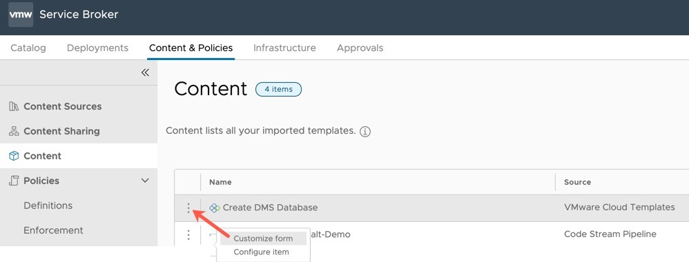 DMS - vRA - Service Broker - Content - Customize Form