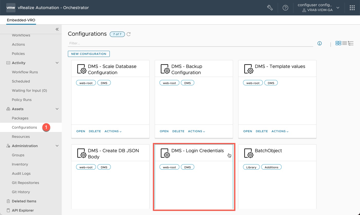 DMS - vRO Configurations - Edit DMS - Login Credentials