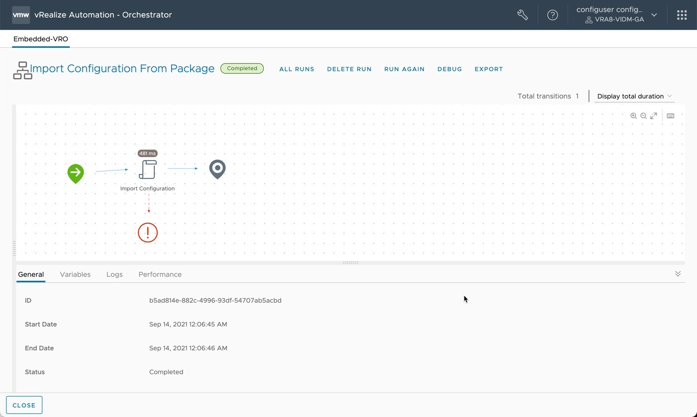 DMS - vRO Workflow - Import Configuration From Package - Completed