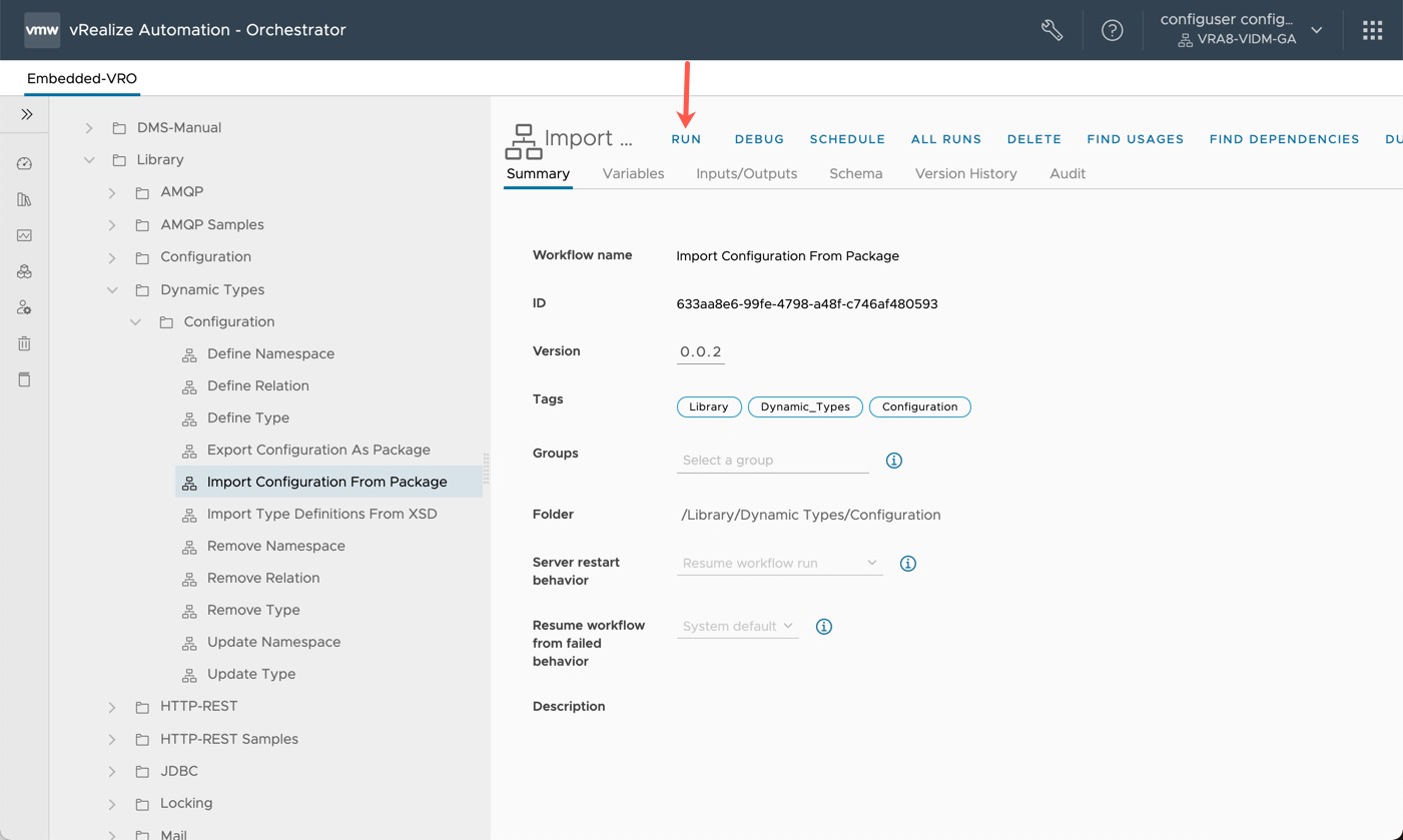 DMS - vRO Workflow - Import Configuration From Package