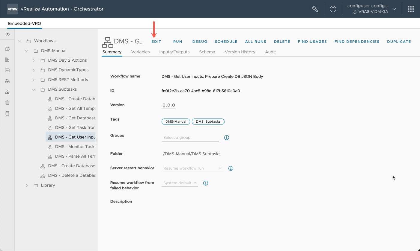 DMS - vRO Workflow - Update User Inputs Workflow
