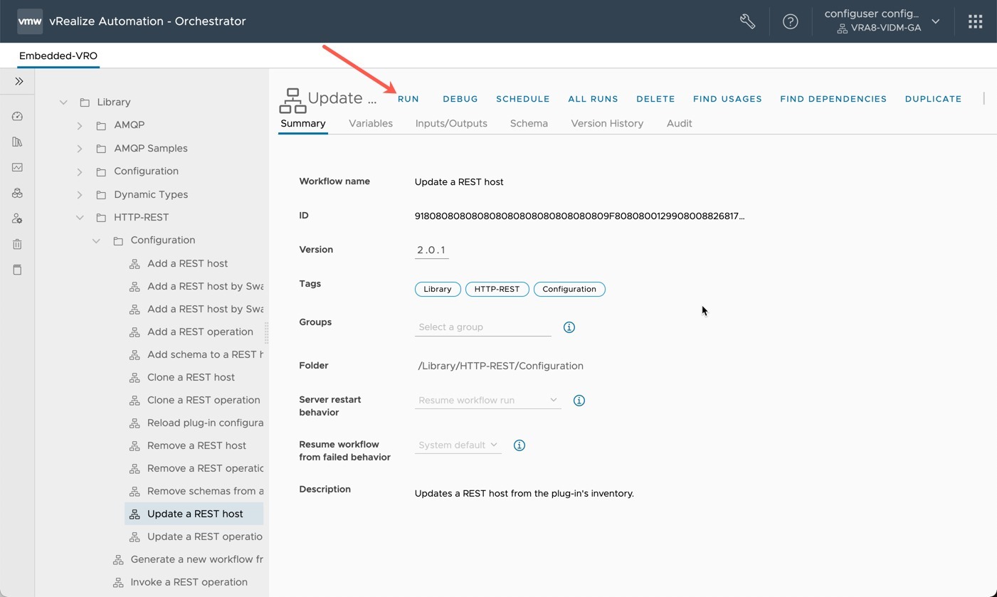 DMS - vRO Workflow - Update a Rest Host - Run