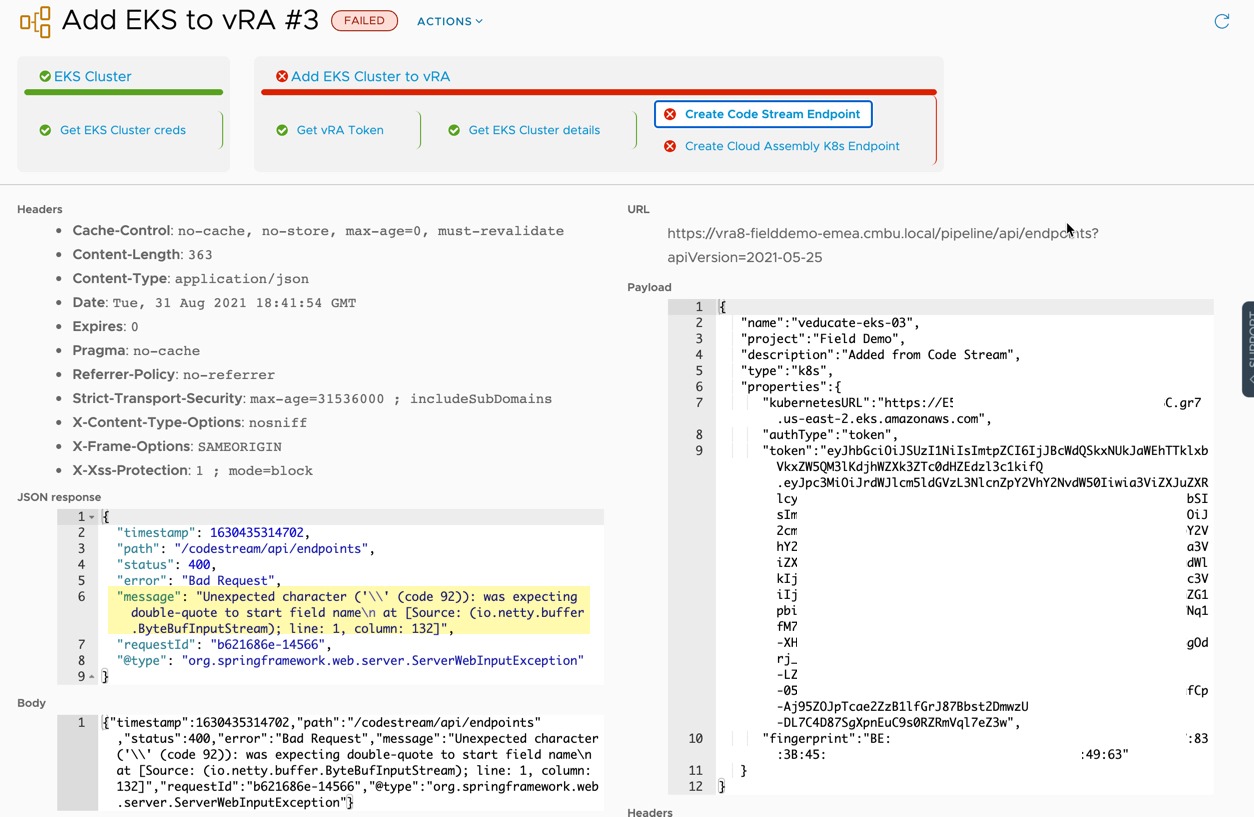 vRA 8.5 Code Stream - Unexpected character was expecting double-quote to start field name - Error