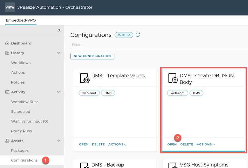 vRO - Configurations - DMS - Create DB JSON Body