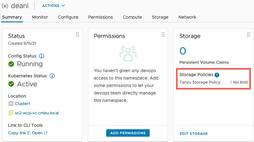 vSphere Namespace Storage Policy