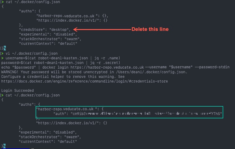 docker login - remove credsStore