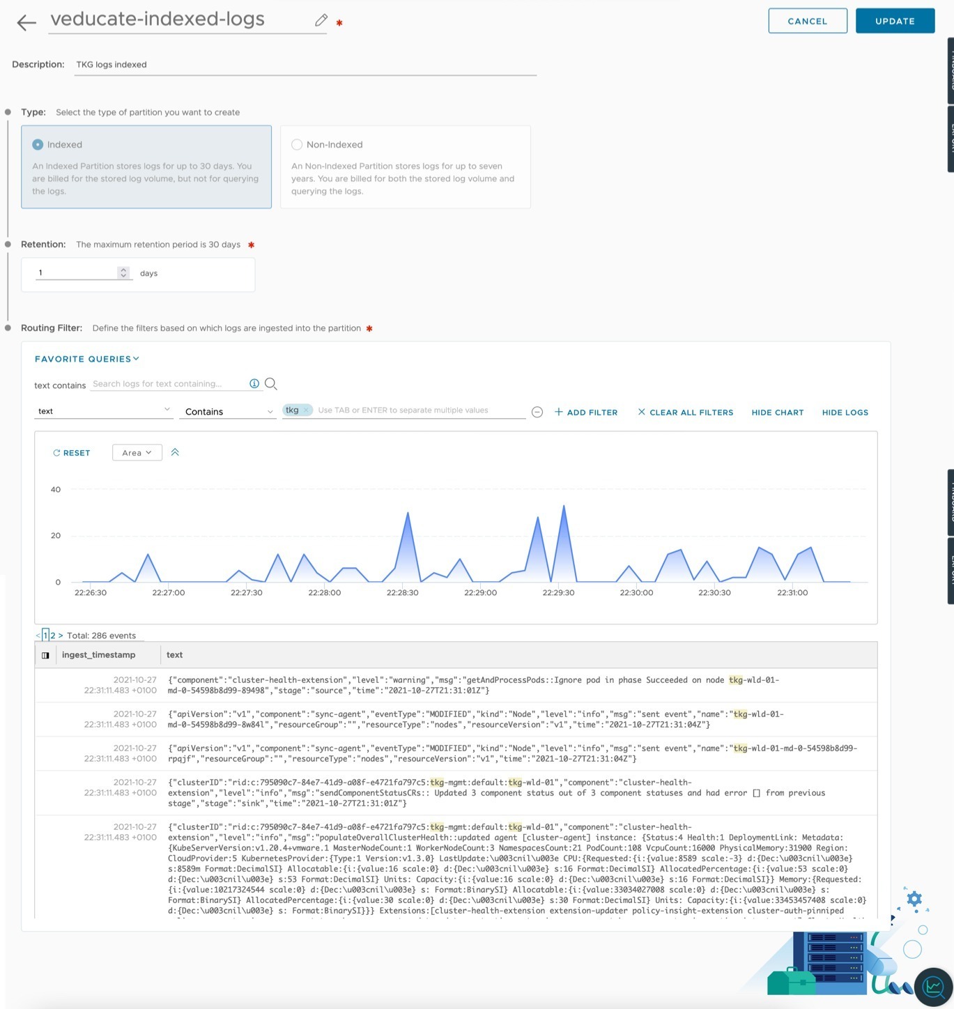vRLI Log Archive - Create Log Partition - Indexed
