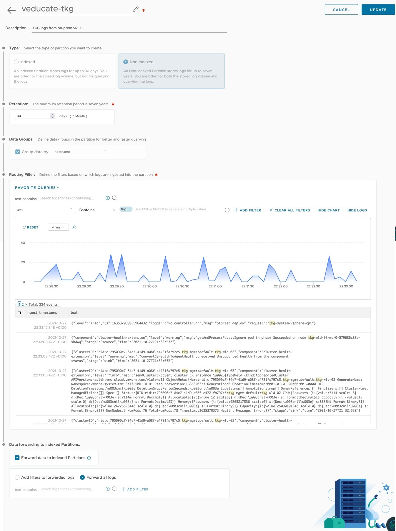 vRLI Log Archive - Create Log Partition - Non Indexed