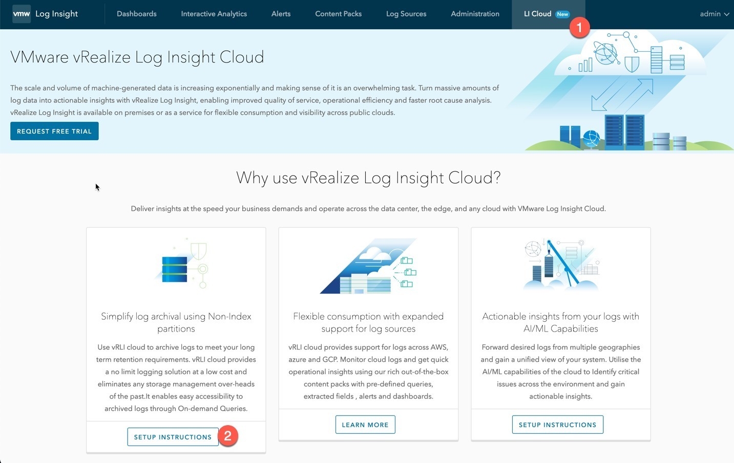 vRLI Log Archive - LI Cloud - Non-Index Partitions Setup Instructions