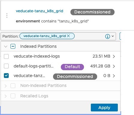 vRLI Log Archive - Log Partitions - Decommission Partition - Decomissioned