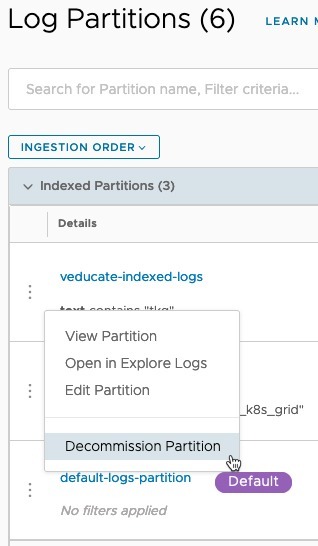 vRLI Log Archive - Log Partitions - Decommission Partition