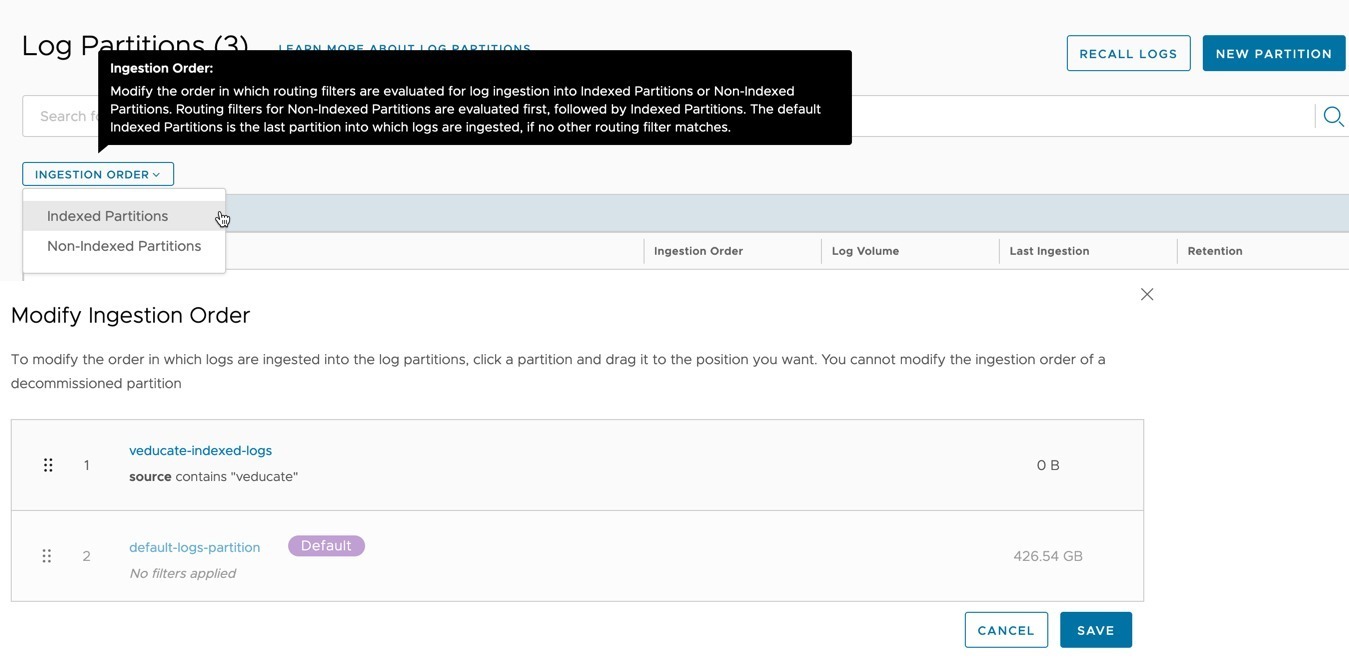 vRLI Log Archive - Log Partitions - Modify Ingestion Order