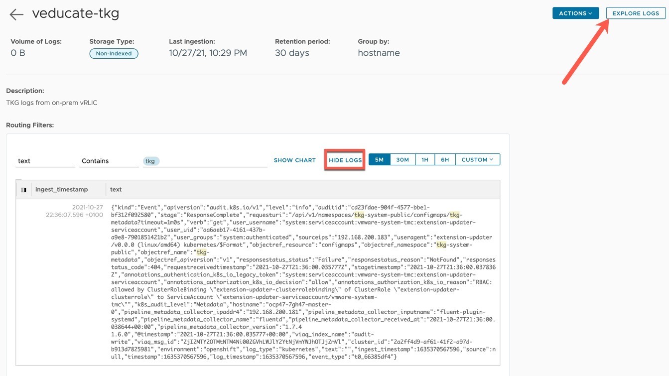 vRLI Log Archive - Log Partitions - view logs in the partition