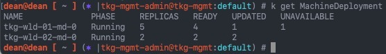 TKG - kubectl get machinedeployment - updated