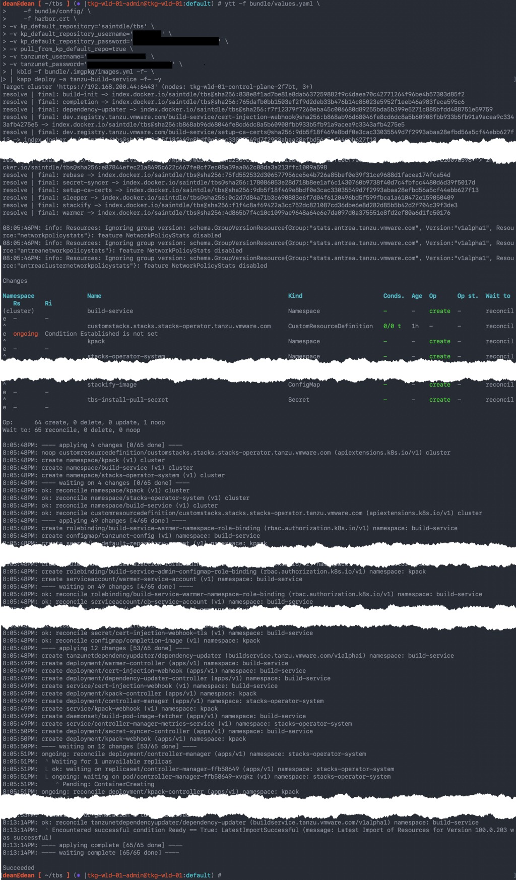 Tanzu Build Services - ytt -f bundle values.yaml -f bundle config -v kp_default_repository