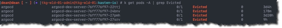 kubectl get pods -A grep Evicted