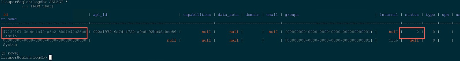 vRLI - Cassandra DB - Select from user table - get account lockout status