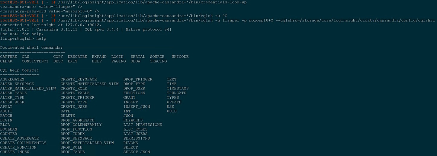 vRLI - get cassandra DB user and password
