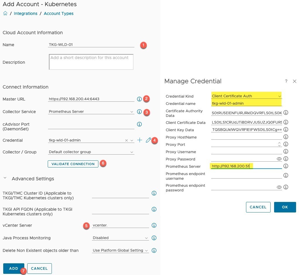 vrops - account types - kubernetes - Cloud Account Information